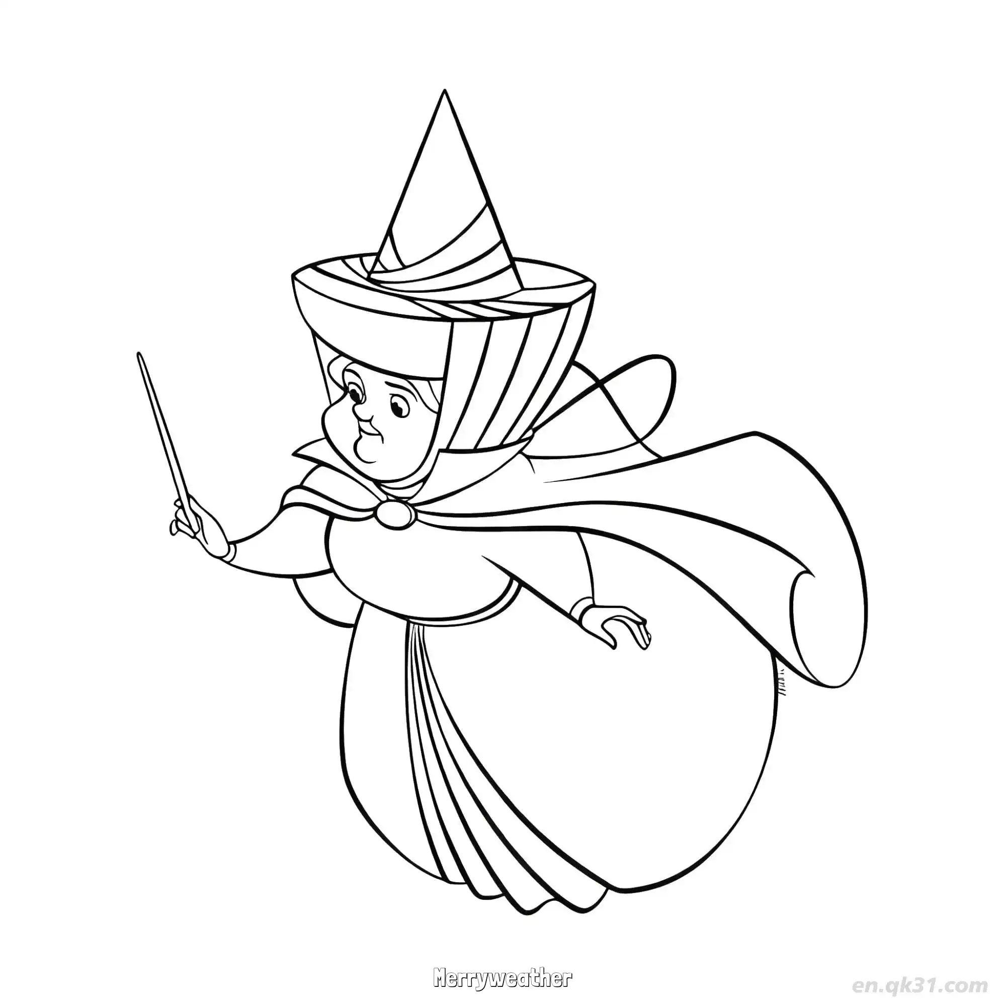 免费 梅尔薇泽施魔法挥舞魔杖的高清涂色页 简笔画涂色页