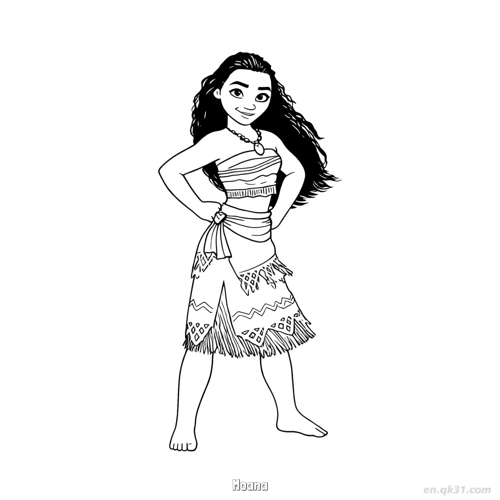 免费 莫阿娜双手叉腰自信微笑简笔画涂色页 简笔画涂色页