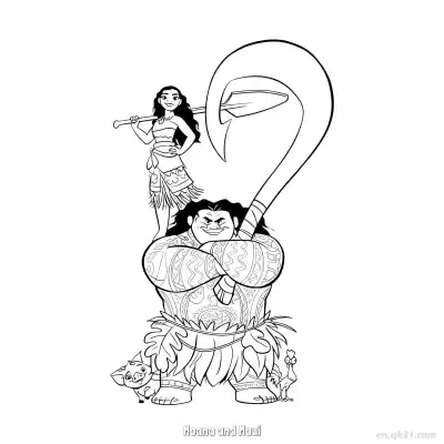 莫阿娜与毛伊与小动物们简笔画涂色页 – 免费可打印简笔画涂色画