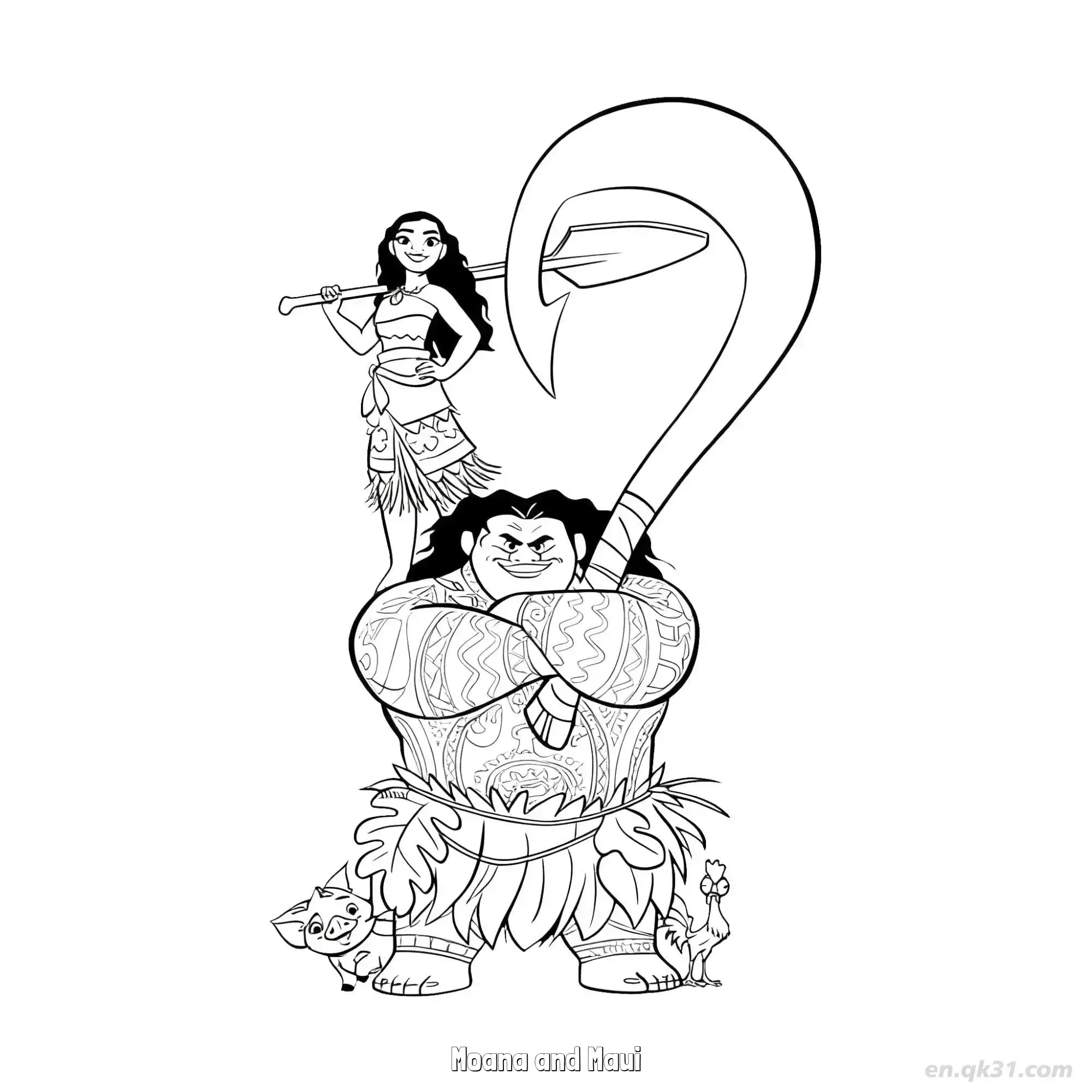 免费 莫阿娜与毛伊与小动物们简笔画涂色页 简笔画涂色页