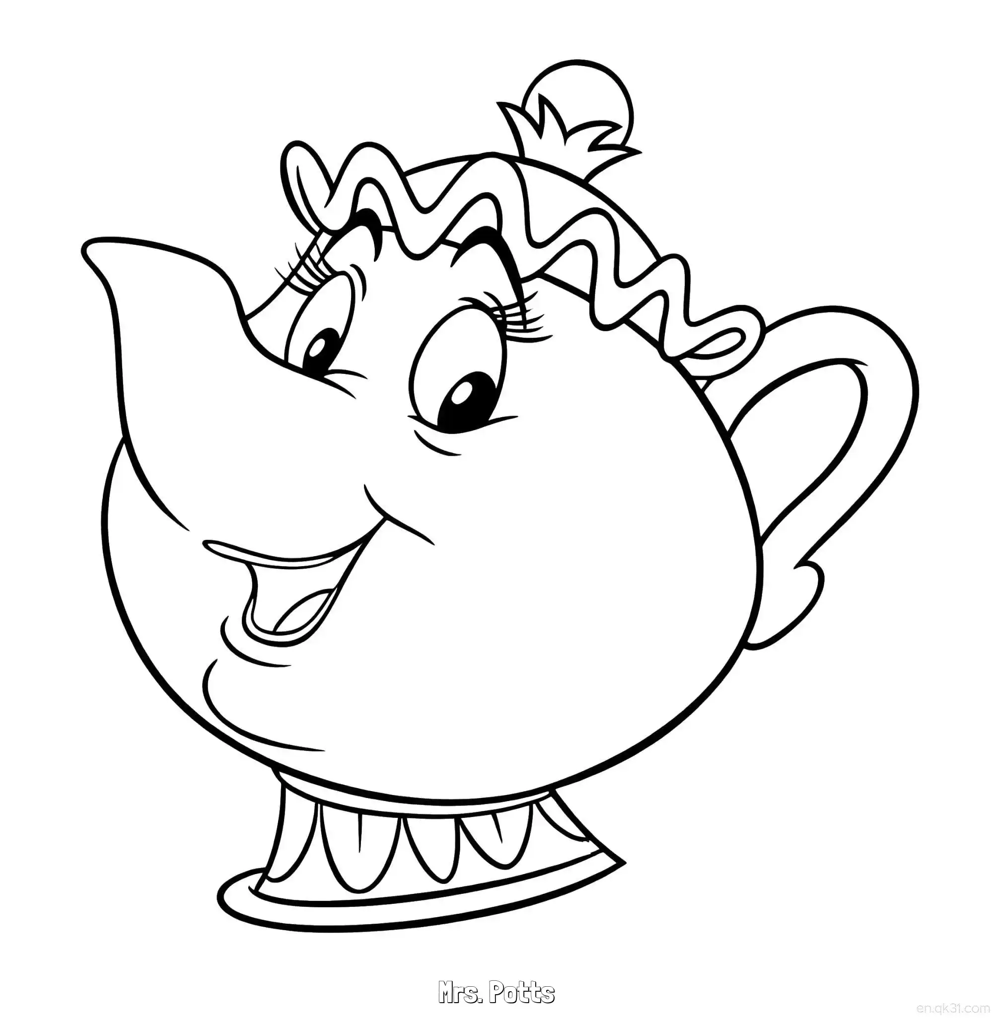 免费 茶壶太太侧面印花简笔画涂色页 简笔画涂色页