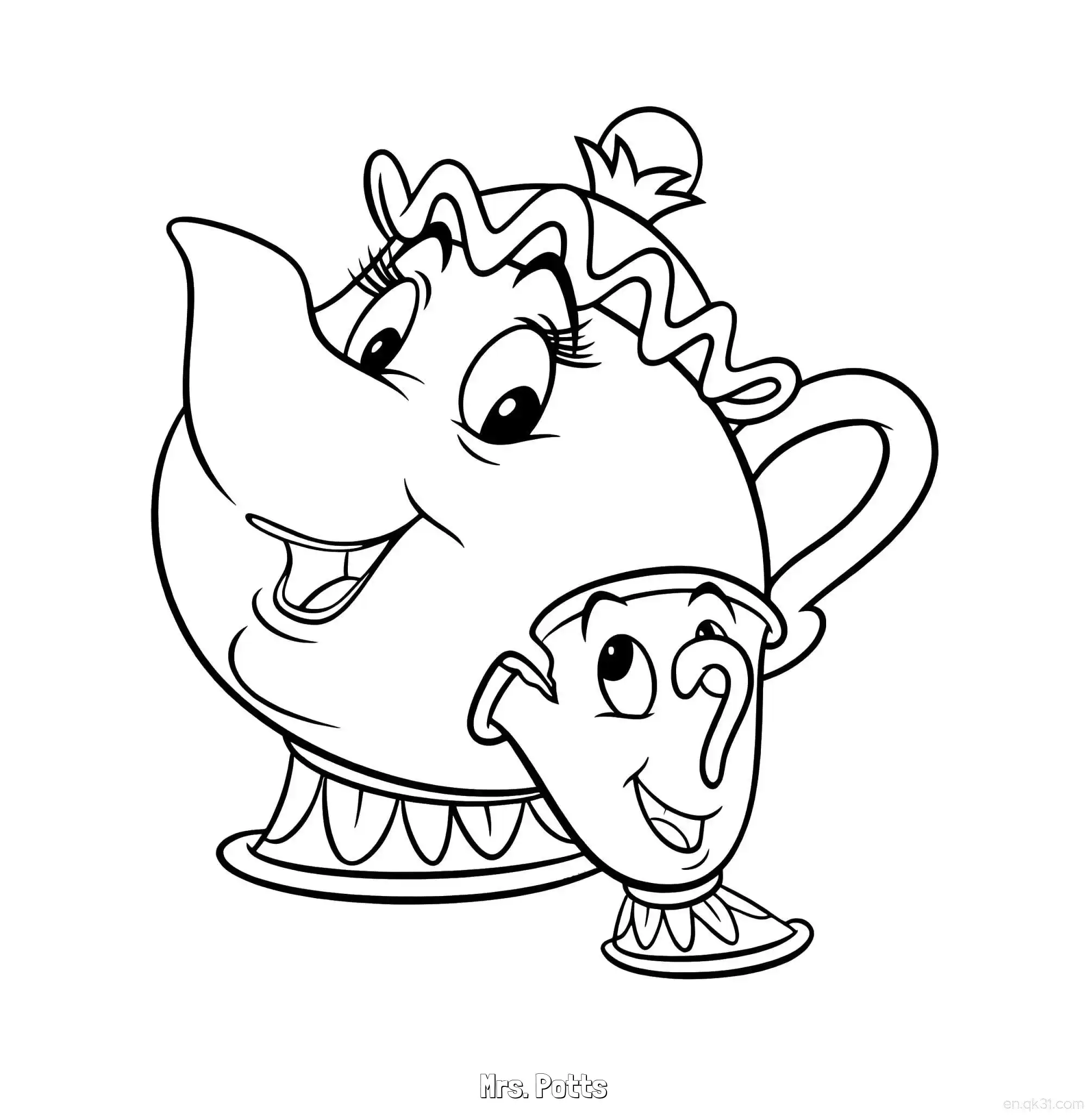 免费 茶壶太太与小茶壶阿奇简笔画涂色页 简笔画涂色页