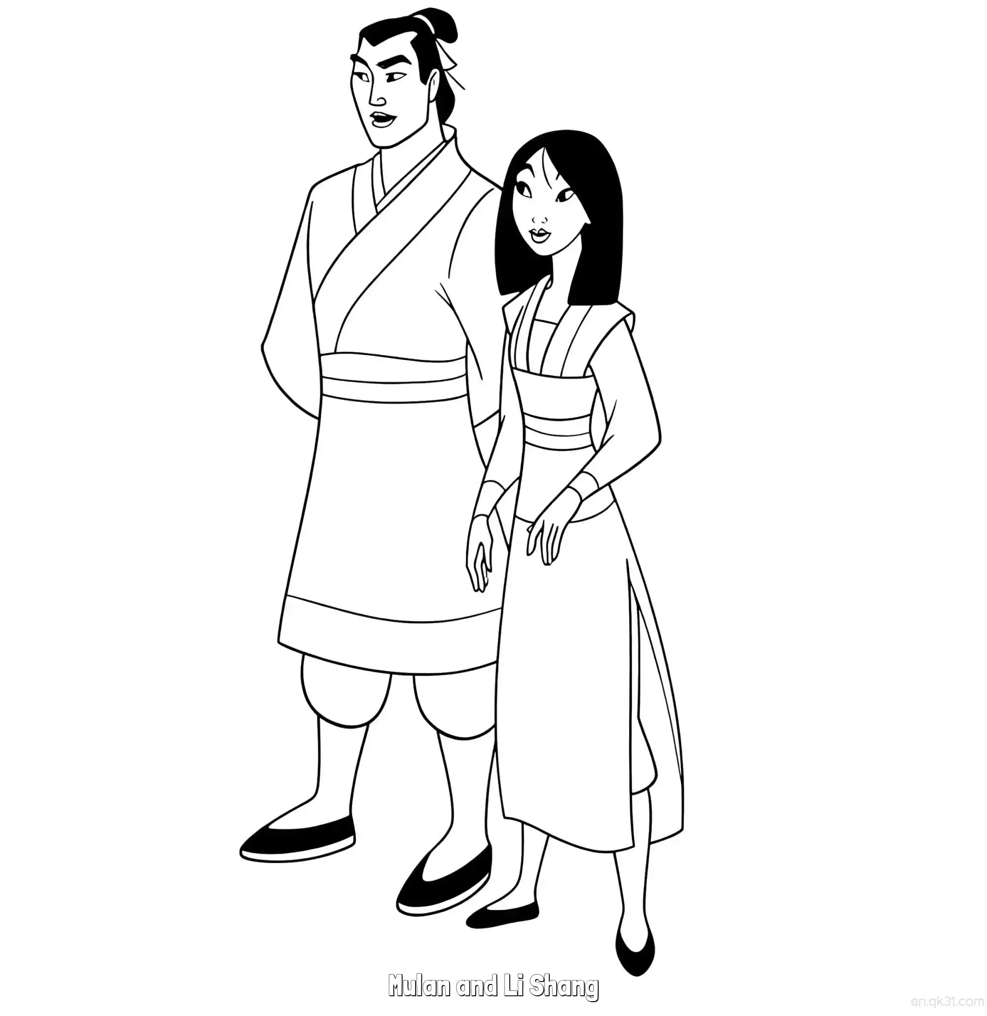 免费 花木兰和李翔 2简笔画 素描 涂鸦 - 免费可打印花木兰 下载PDF 简笔画涂色页