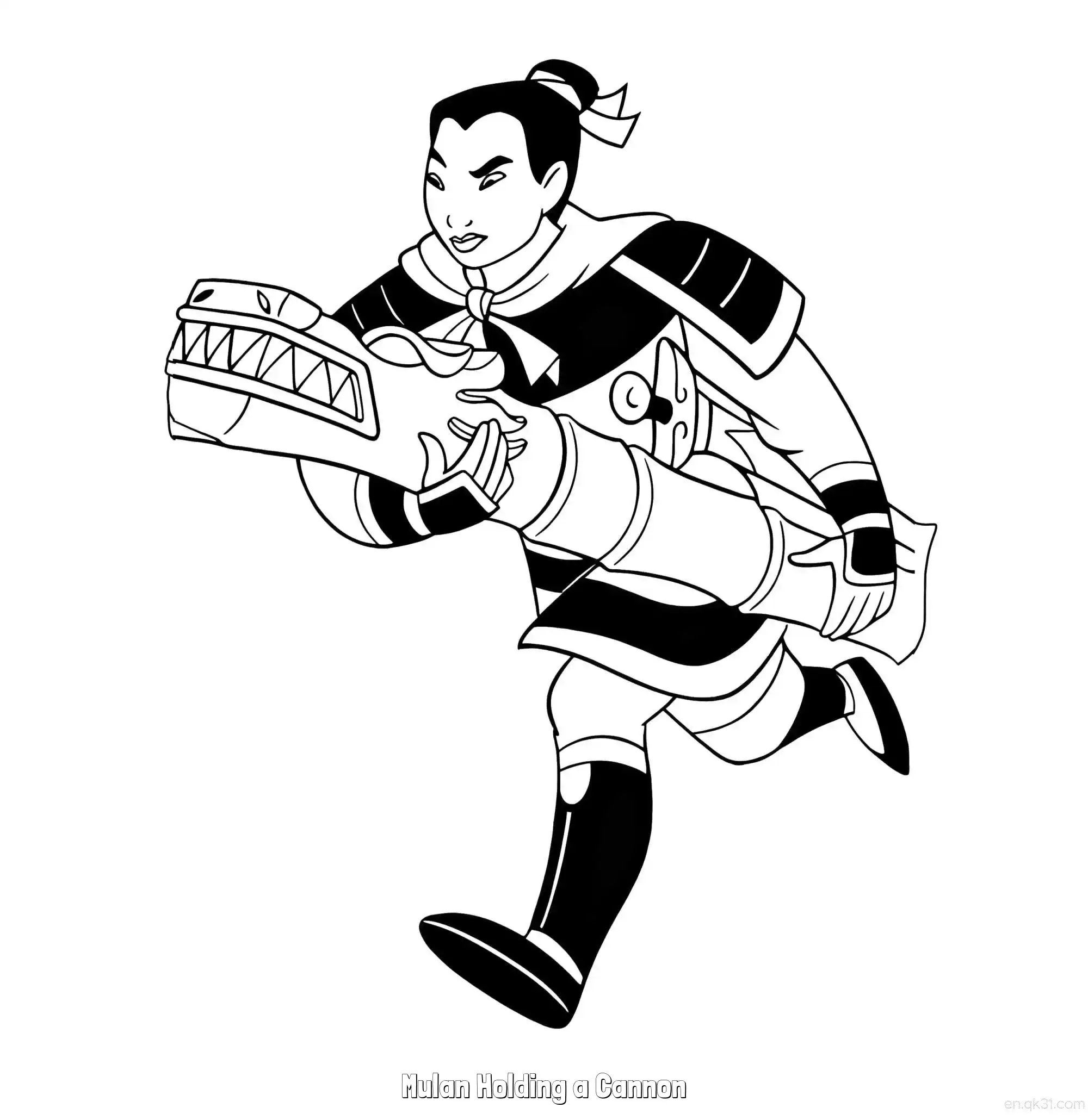 免费 花木兰持炮 简笔画 素描 涂鸦 - 免费可打印花木兰 下载PDF 简笔画涂色页