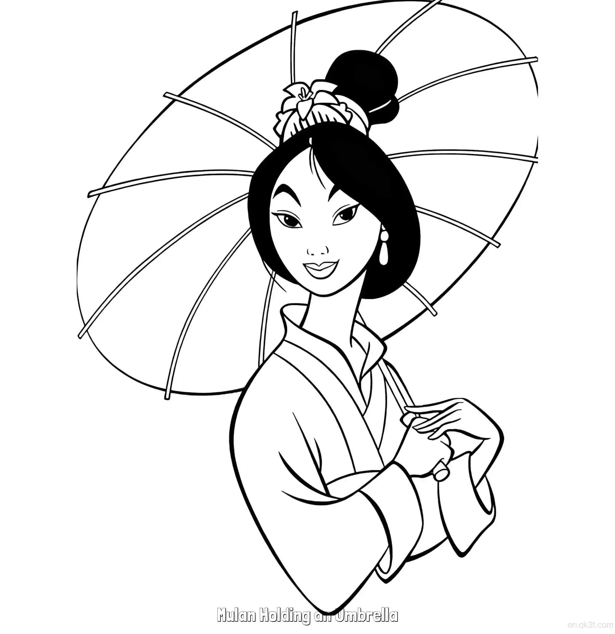 免费 花木兰撑伞 简笔画 素描 涂鸦 - 免费可打印花木兰 下载PDF 简笔画涂色页