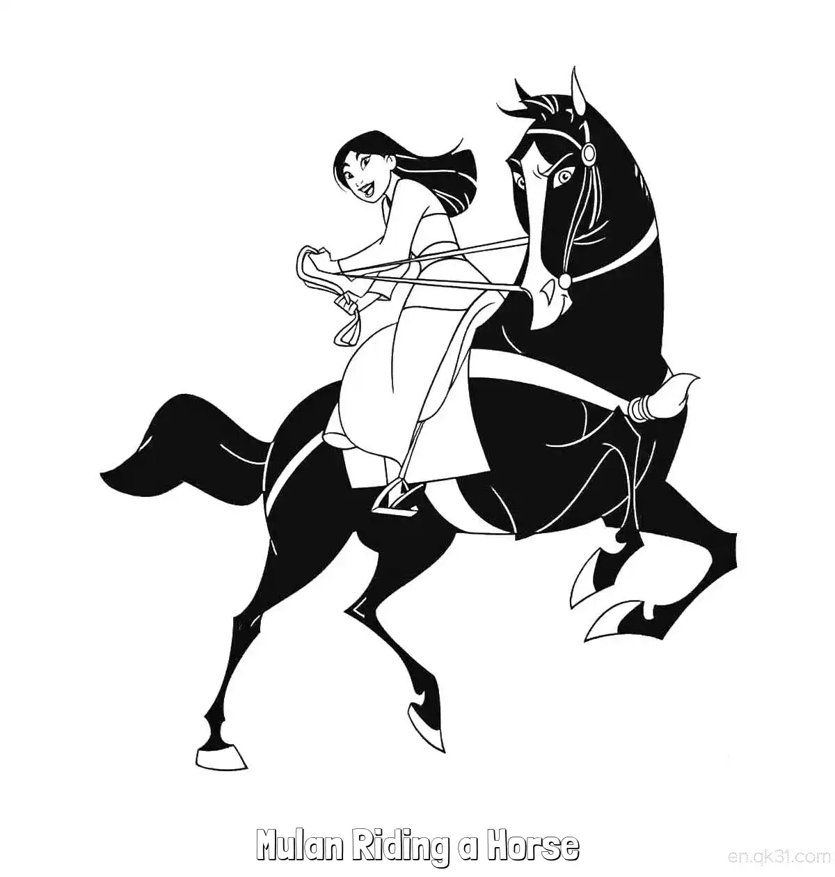 免费 花木兰骑马 简笔画 素描 涂鸦 - 免费可打印花木兰 下载PDF 简笔画涂色页