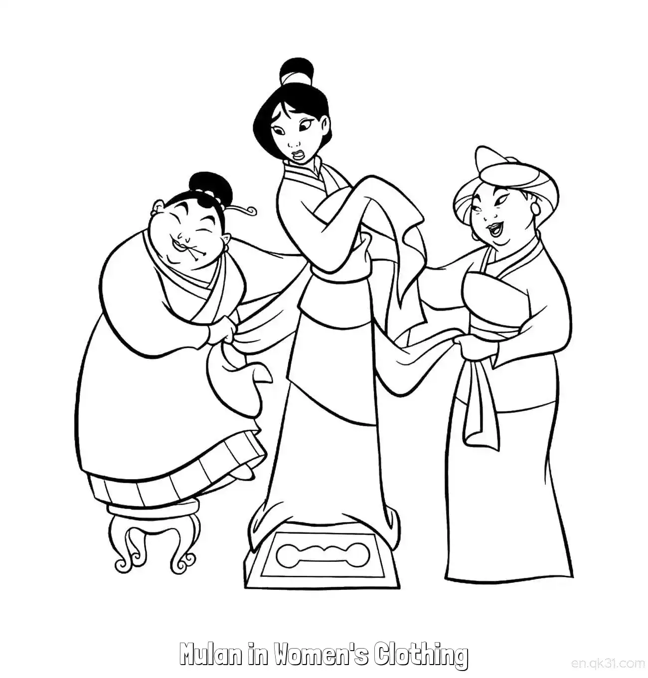 免费 花木兰穿女装 简笔画 素描 涂鸦 - 免费可打印花木兰 下载PDF 简笔画涂色页
