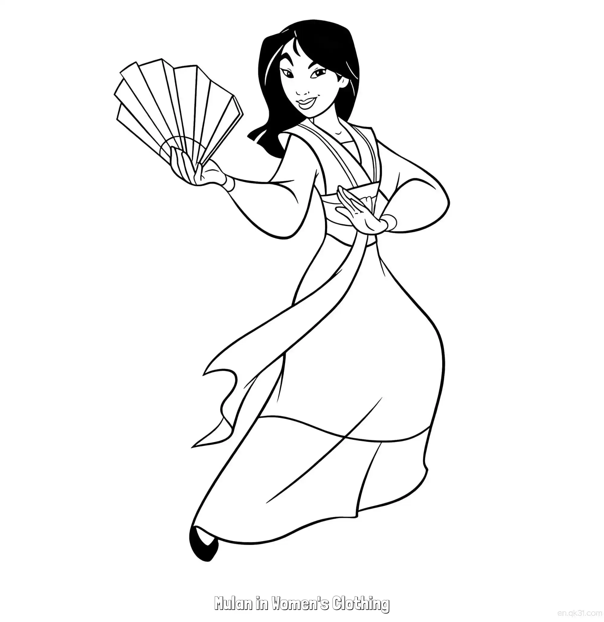 免费 花木兰穿女装 10简笔画 素描 涂鸦 - 免费可打印花木兰 下载PDF 简笔画涂色页
