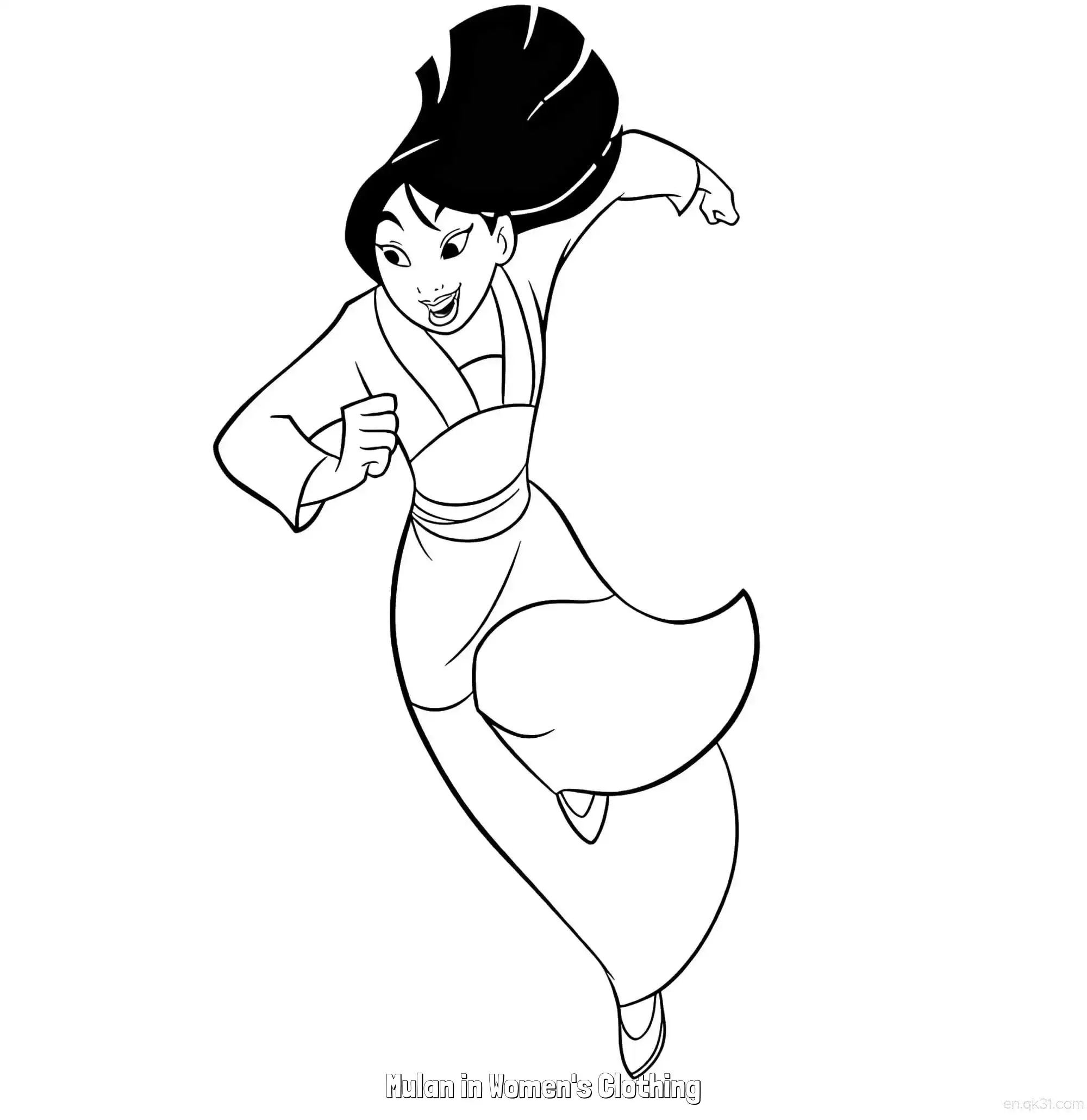免费 花木兰穿女装 11简笔画 素描 涂鸦 - 免费可打印花木兰 下载PDF 简笔画涂色页