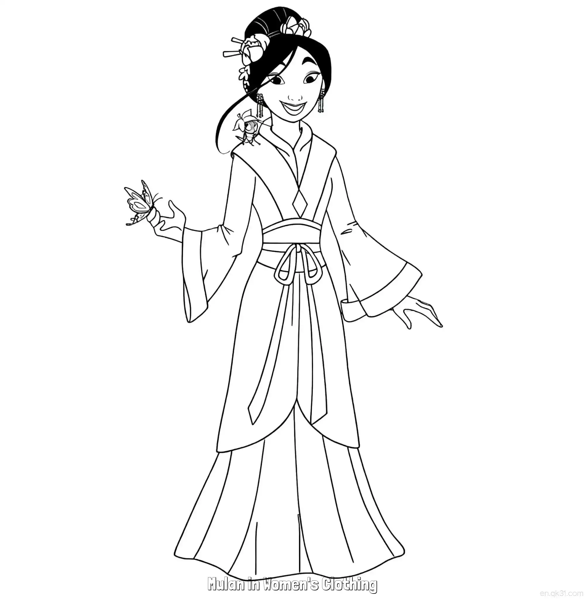 免费 花木兰穿女装 3简笔画 素描 涂鸦 - 免费可打印花木兰 下载PDF 简笔画涂色页