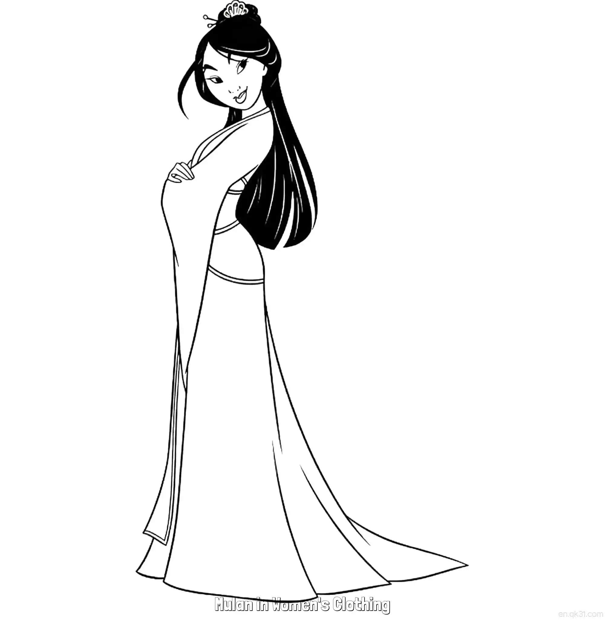 免费 花木兰穿女装 5简笔画 素描 涂鸦 - 免费可打印花木兰 下载PDF 简笔画涂色页
