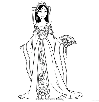 花木兰穿女装 6简笔画 素描 涂鸦 - 免费可打印花木兰 下载PDF – 免费可打印简笔画涂色画