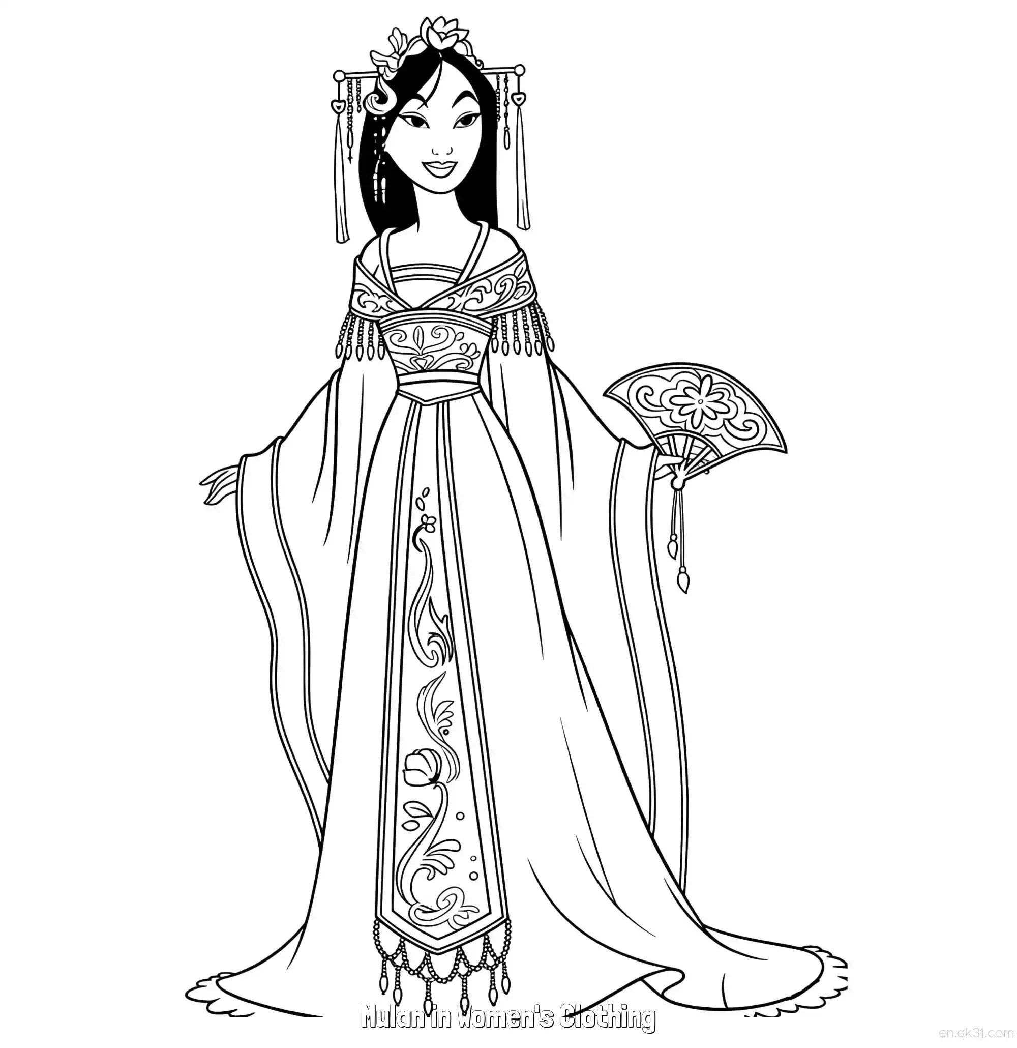 免费 花木兰穿女装 6简笔画 素描 涂鸦 - 免费可打印花木兰 下载PDF 简笔画涂色页