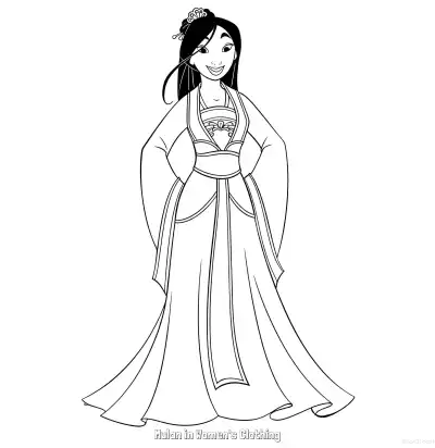 花木兰穿女装 7简笔画 素描 涂鸦 - 免费可打印花木兰 下载PDF – 免费可打印简笔画涂色画