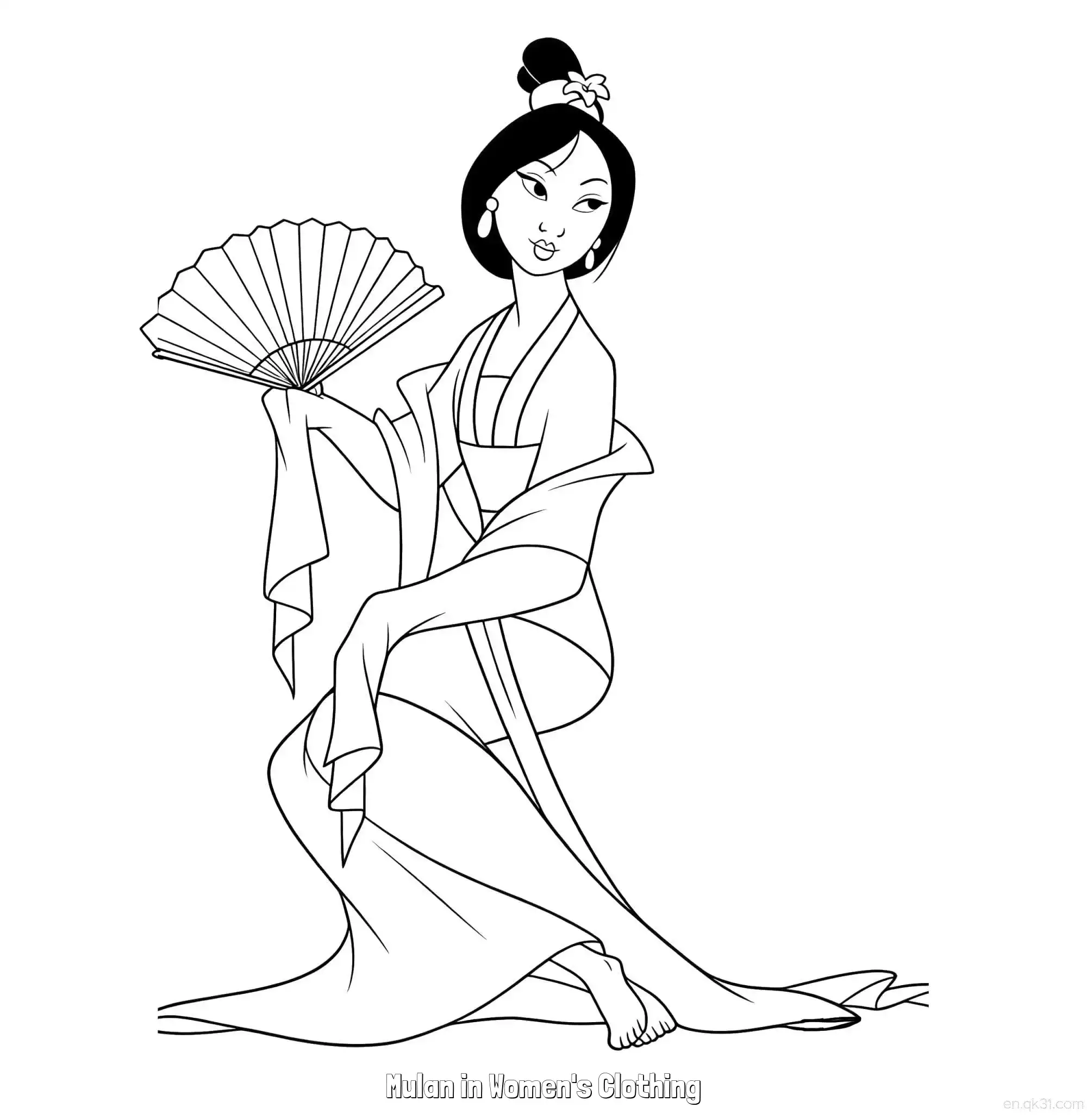 免费 花木兰穿女装 8简笔画 素描 涂鸦 - 免费可打印花木兰 下载PDF 简笔画涂色页