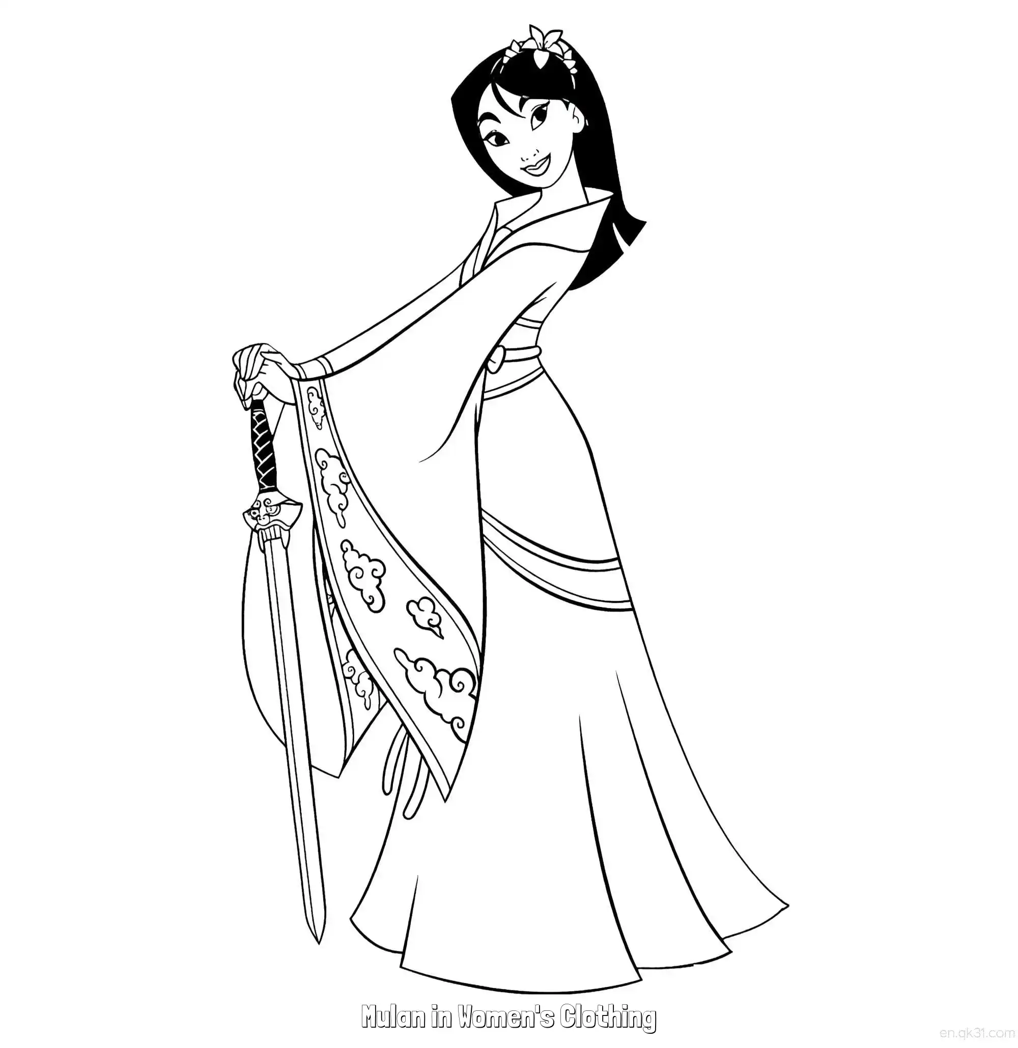 免费 花木兰穿女装 9简笔画 素描 涂鸦 - 免费可打印花木兰 下载PDF 简笔画涂色页