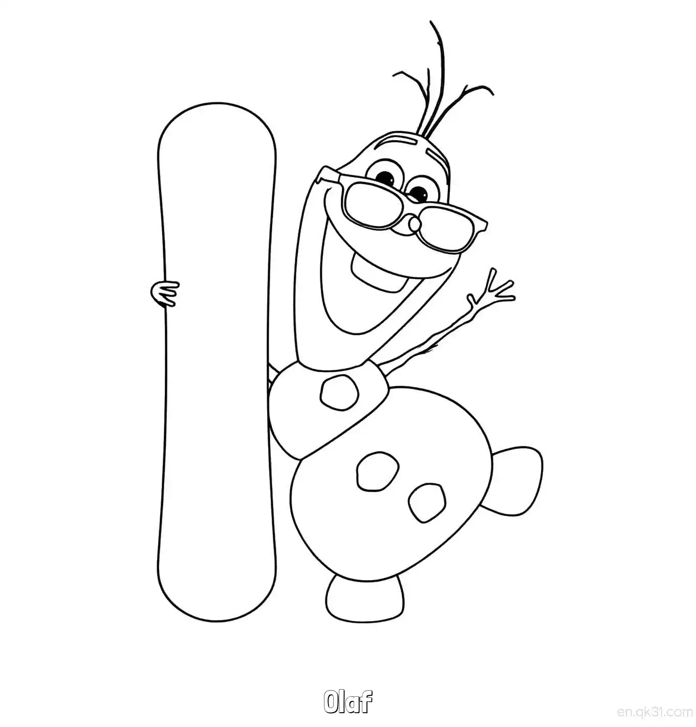 免费 雪宝戴墨镜拿滑板涂色页 简笔画涂色页