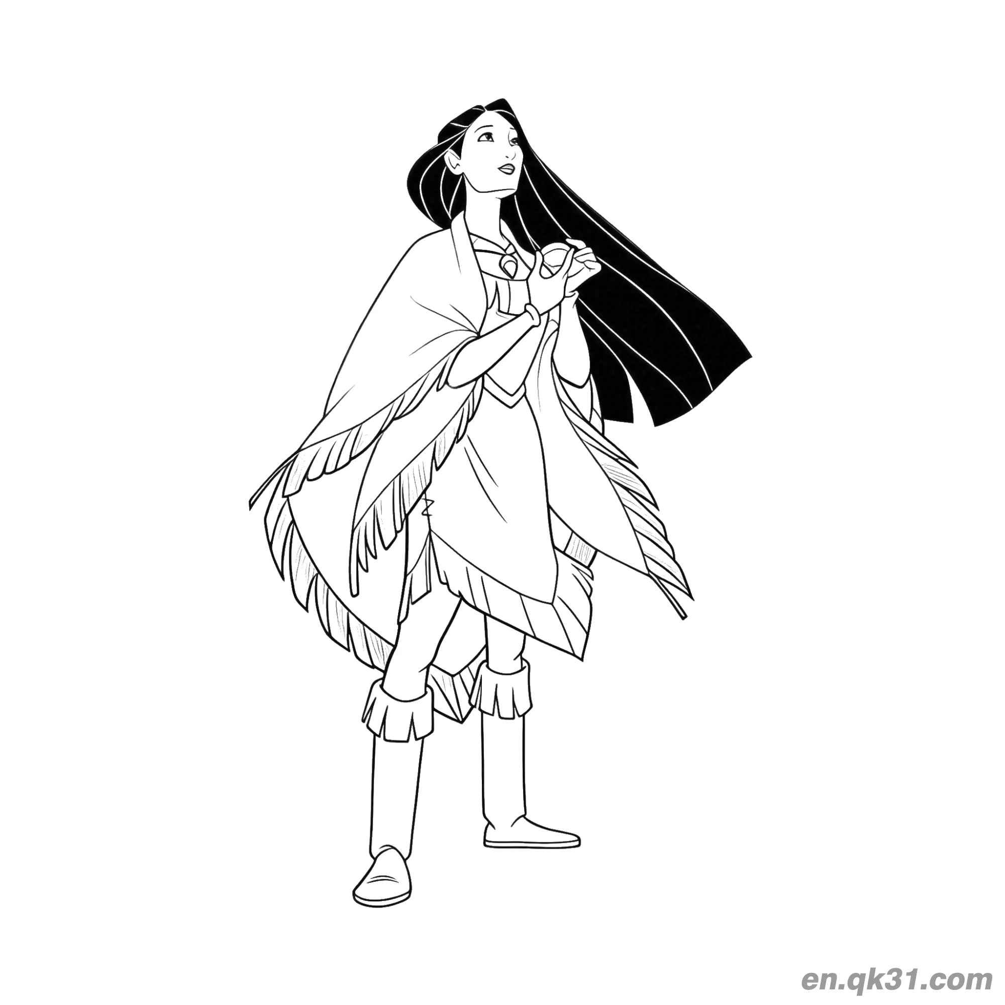 免费 宝嘉康蒂风中沉思 简笔画涂色页