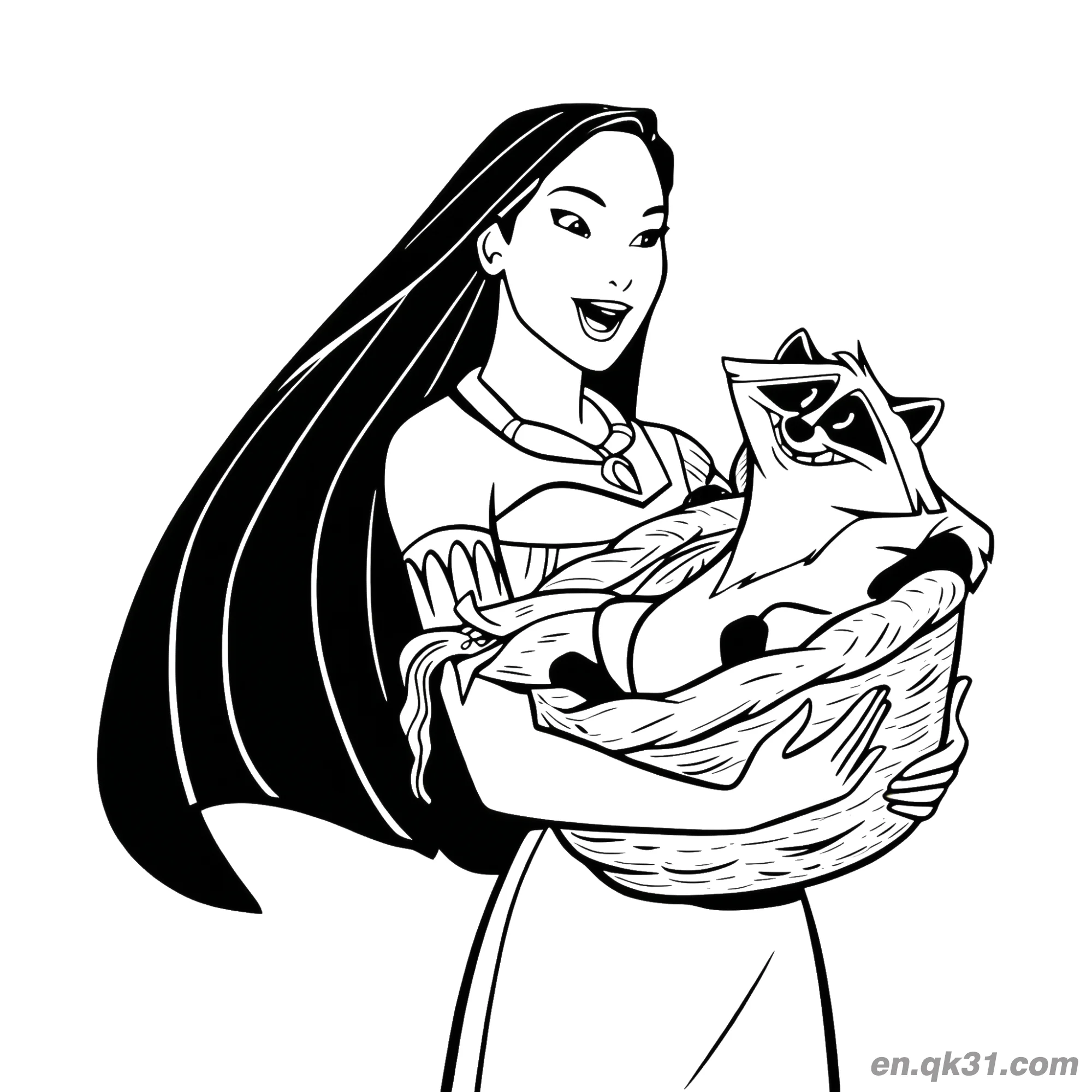 免费 宝嘉康蒂与浣熊竹篮 简笔画涂色页