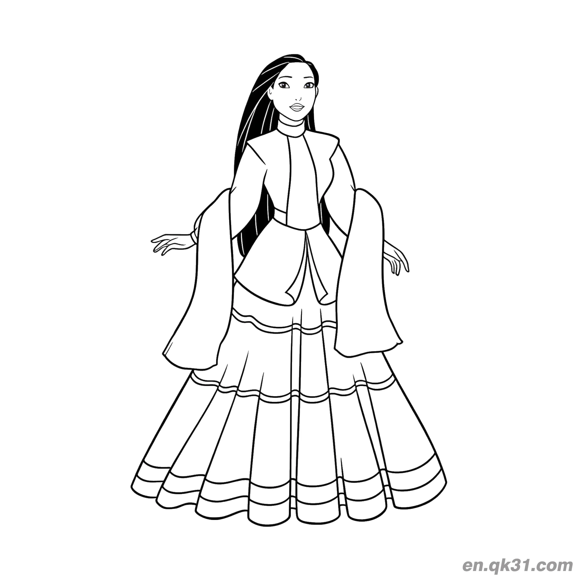 免费 宝嘉康蒂公主礼服 简笔画涂色页