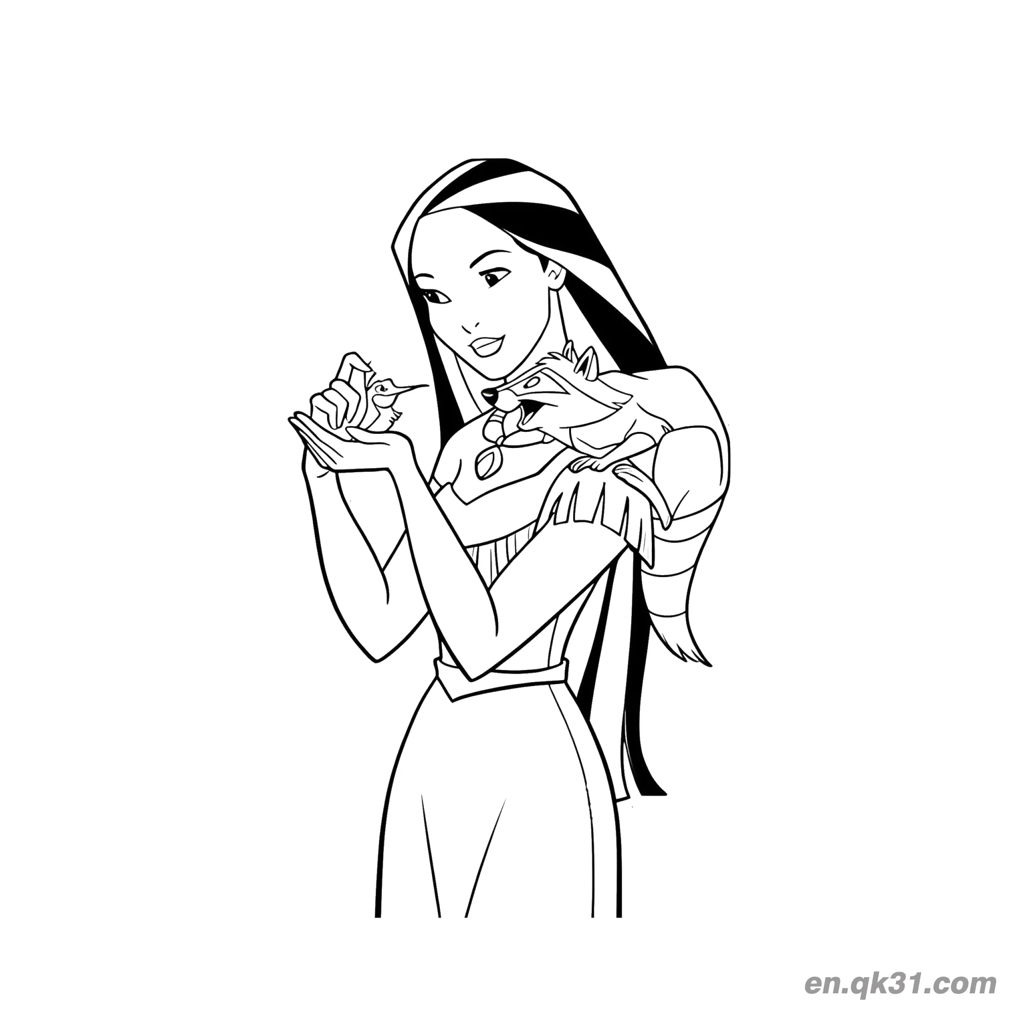 免费 宝嘉康蒂与森林动物 简笔画涂色页