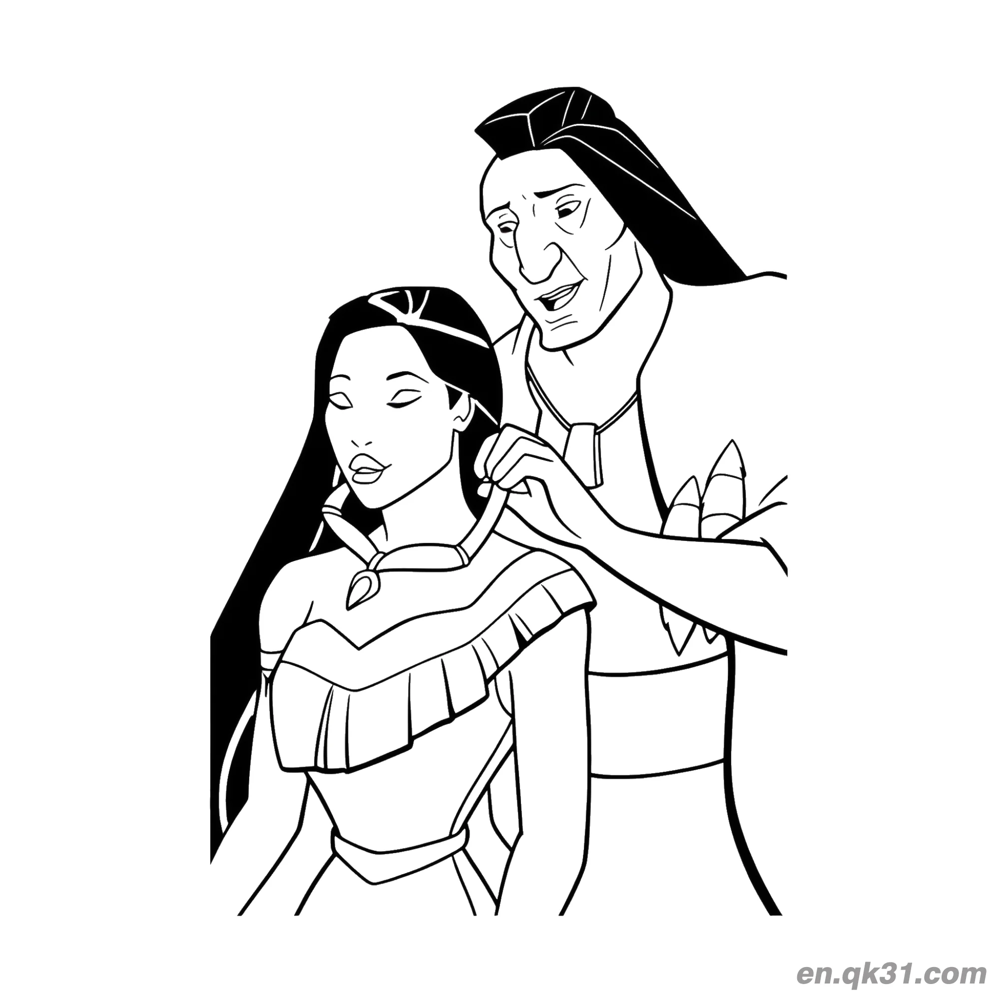 免费 宝嘉康蒂与父亲 简笔画涂色页