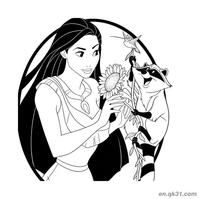宝嘉康蒂与浣熊和蜂鸟 – 免费可打印简笔画涂色画