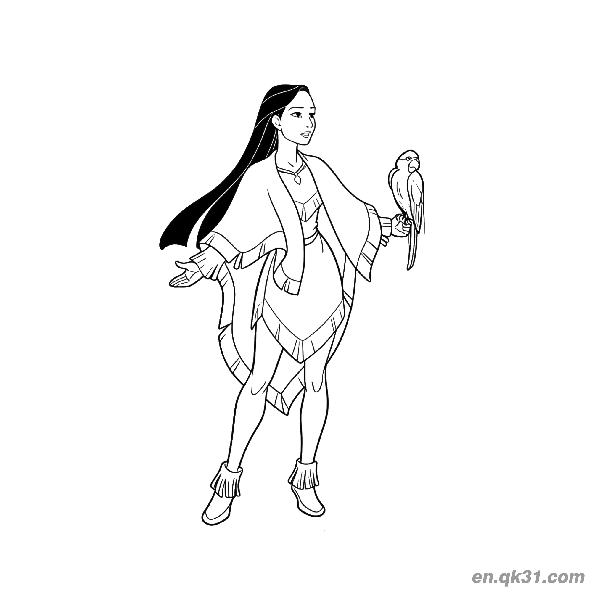 免费 宝嘉康蒂与鹦鹉 简笔画涂色页