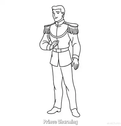灰姑娘中白马王子正面微笑简笔画涂色页 – 免费可打印简笔画涂色画