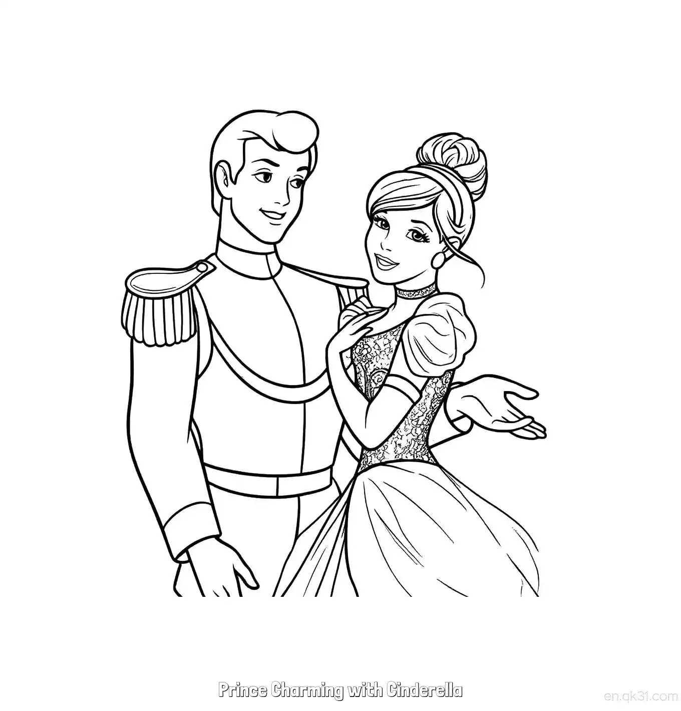 免费 灰姑娘中白马王子与灰姑娘并肩站立简笔画涂色页 简笔画涂色页