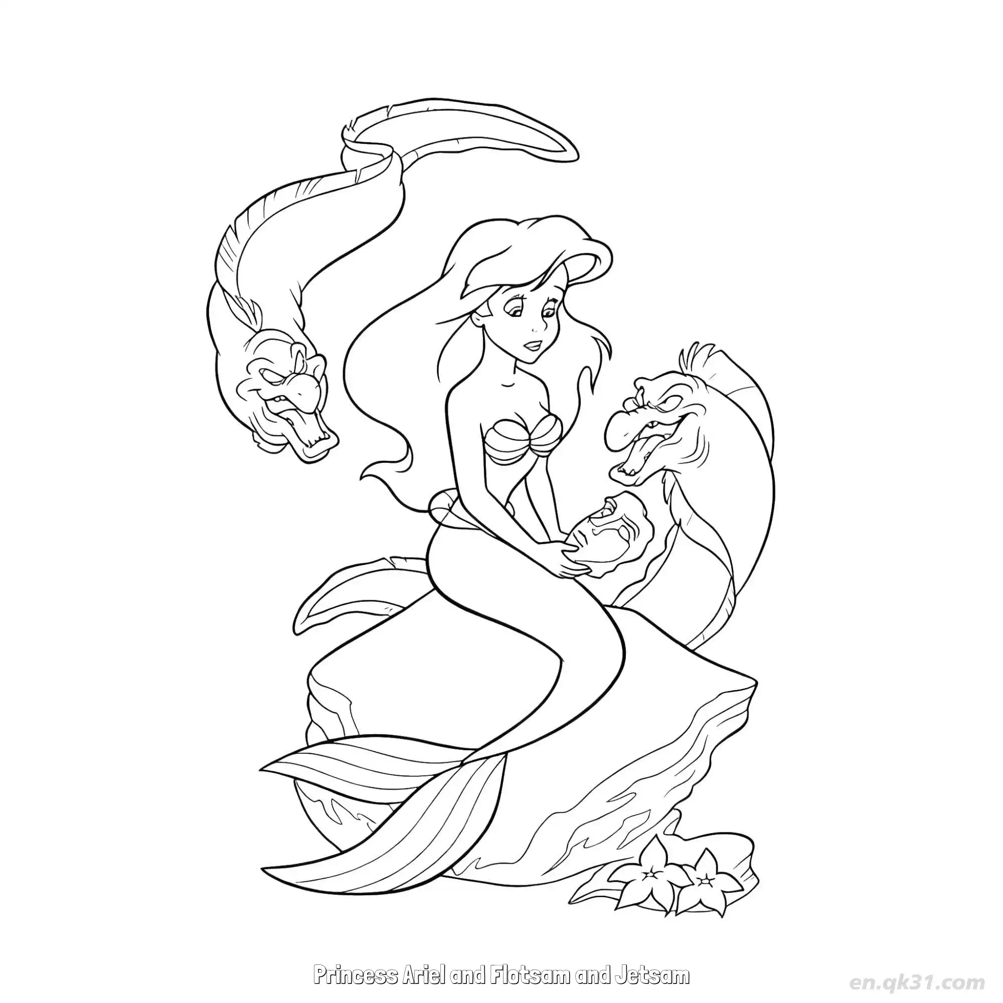 免费 爱丽儿公主和史卡托史库拉 简笔画 素描 涂鸦 - 免费可打印迪士尼 小美人鱼 下载PDF 简笔画涂色页