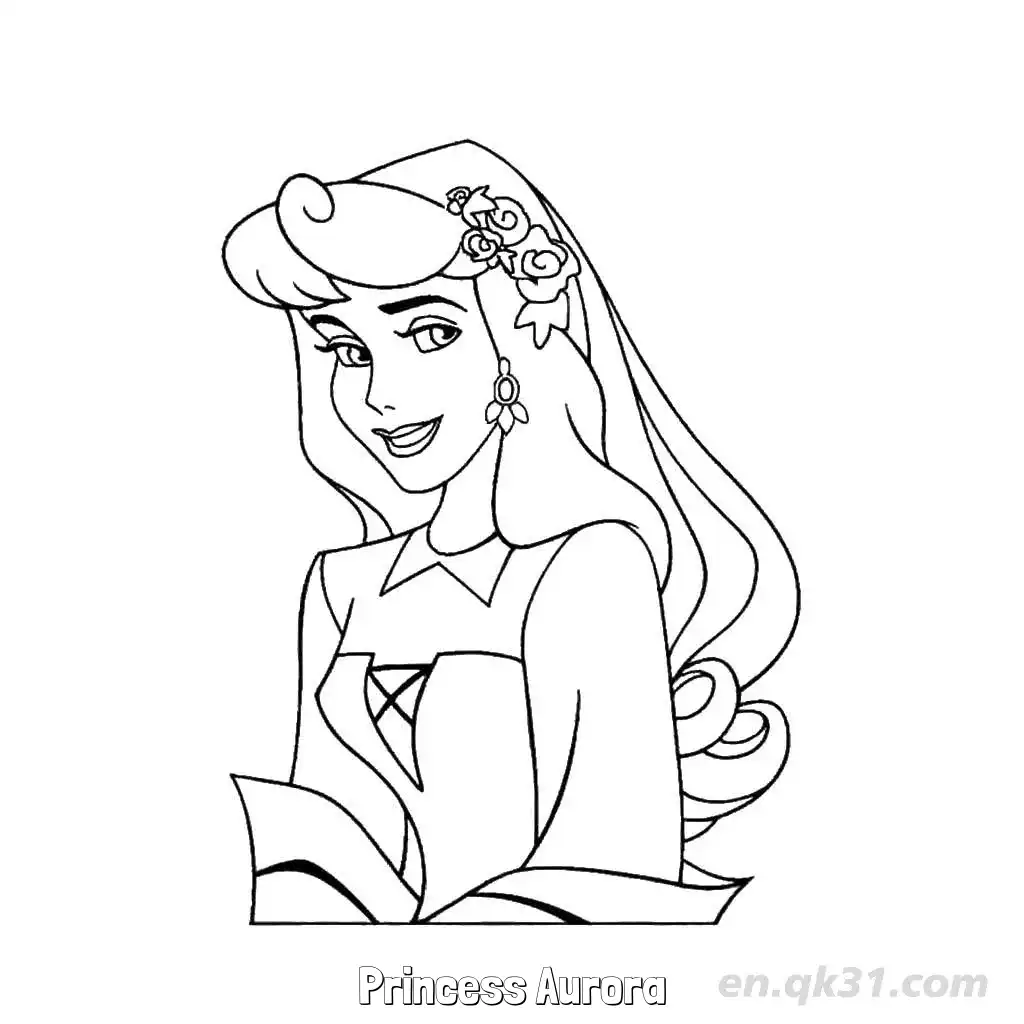 免费 睡美人‌爱洛‌公主半身像涂色页 简笔画涂色页