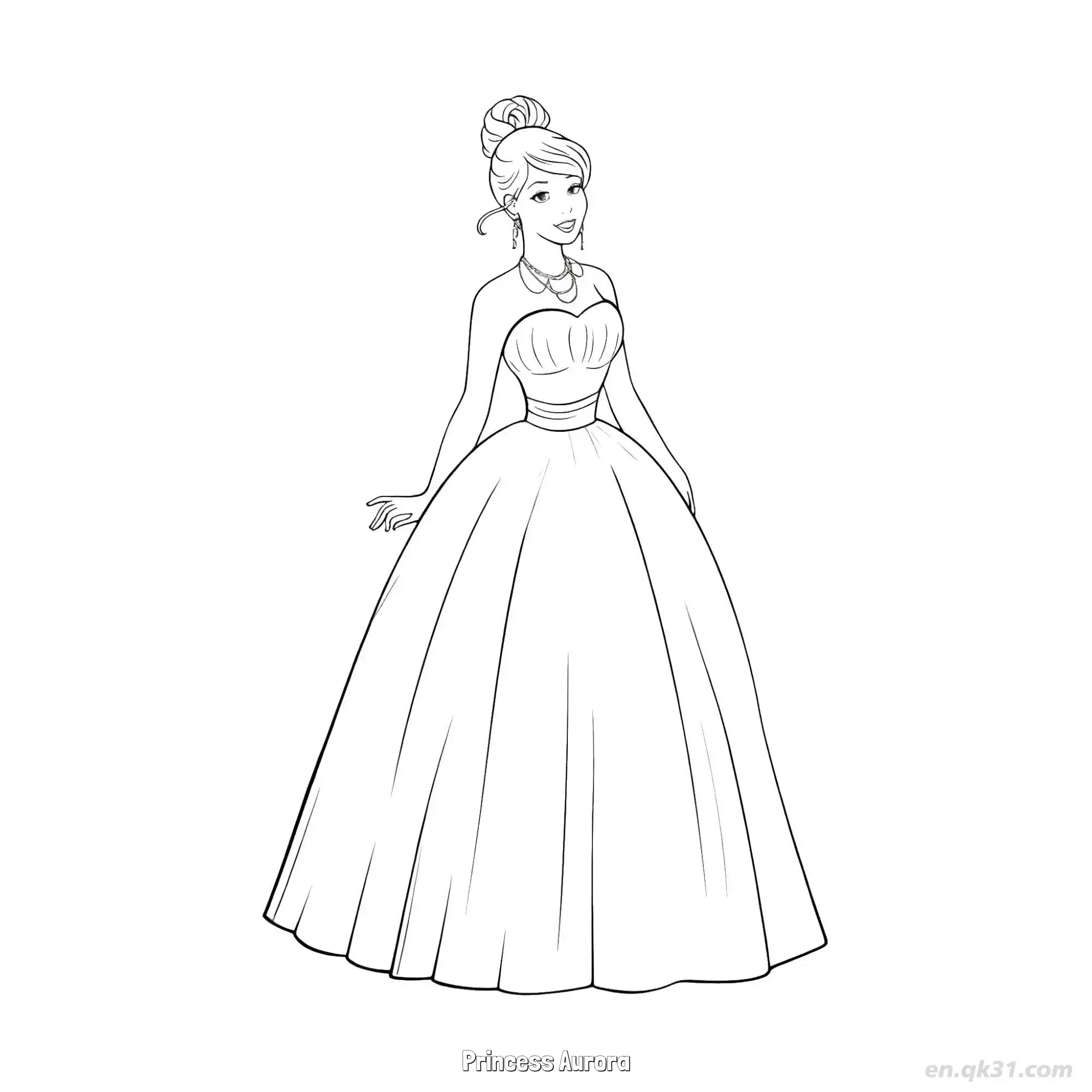 免费 ‌爱洛‌公主盘头礼服涂色页 简笔画涂色页