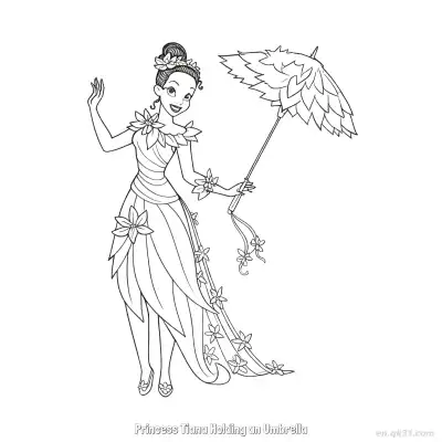 打伞的蒂安娜公主 1简笔画 素描 涂鸦 - 免费可打印迪士尼 公主和青蛙 下载PDF – 免费可打印简笔画涂色画