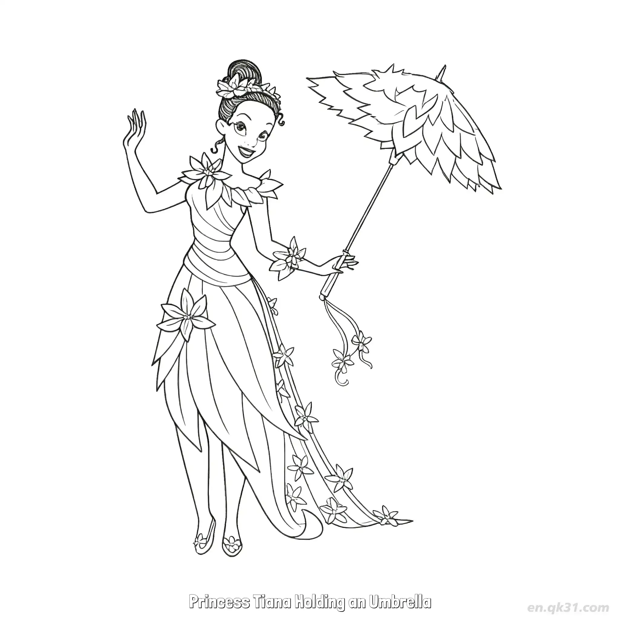免费 打伞的蒂安娜公主 1简笔画 素描 涂鸦 - 免费可打印迪士尼 公主和青蛙 下载PDF 简笔画涂色页
