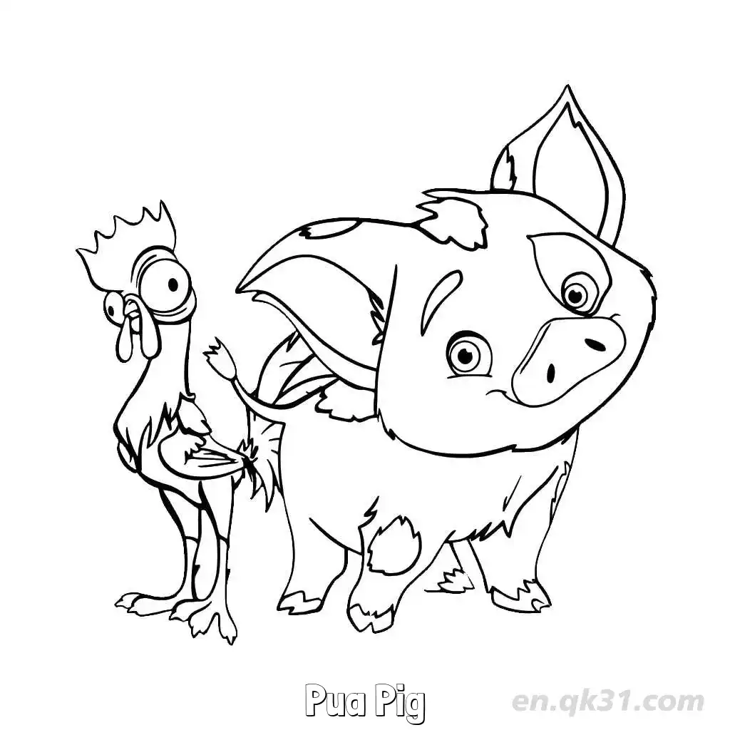 免费 胖胖猪与憨憨鸡同框简笔画涂色页 简笔画涂色页