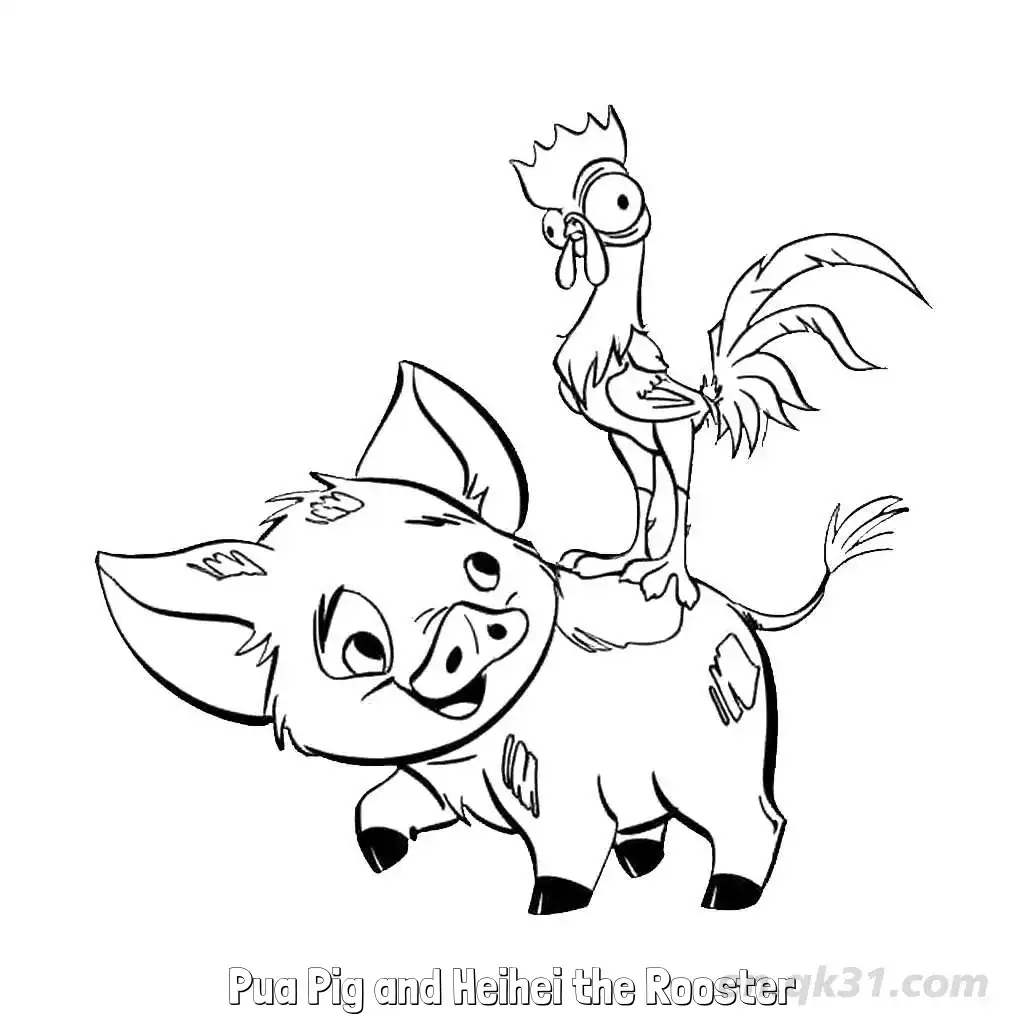 免费 胖胖猪驮着憨憨鸡走路简笔画涂色页 简笔画涂色页