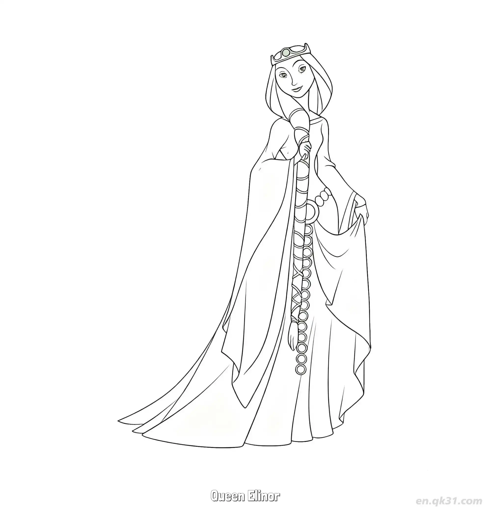 免费 艾莉诺王后高贵形象涂色页 简笔画涂色页