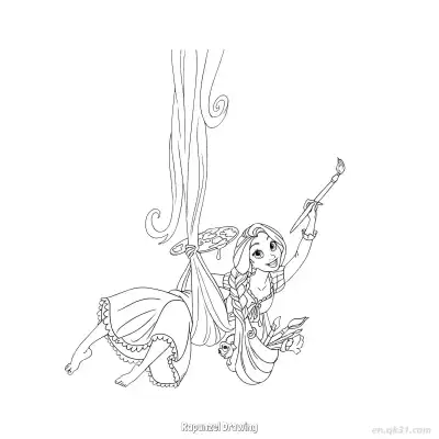 乐佩拿着画笔与调色盘躺在地上简笔画涂色页 – 免费可打印简笔画涂色画