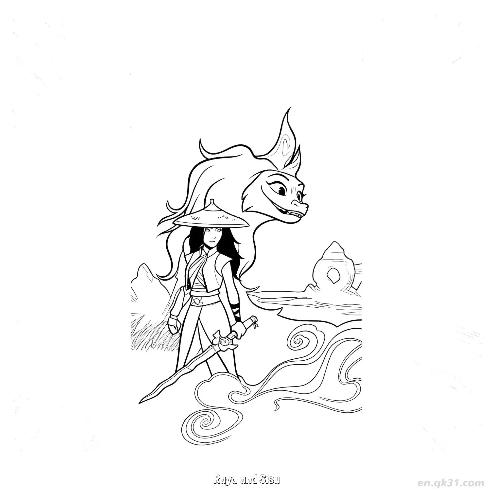 免费 拉雅和希苏 简笔画 素描 涂鸦 - 免费可打印迪士尼 寻龙传说 下载PDF 简笔画涂色页