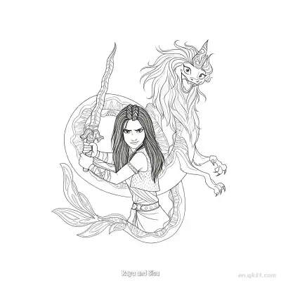 拉雅和希苏 1简笔画 素描 涂鸦 - 免费可打印迪士尼 寻龙传说 下载PDF – 免费可打印简笔画涂色画