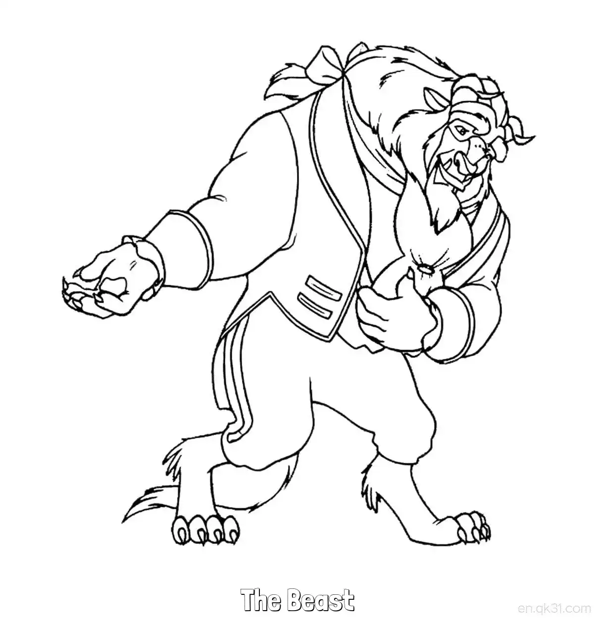 免费 野兽邀请贝儿跳舞行礼简笔画涂色页 简笔画涂色页