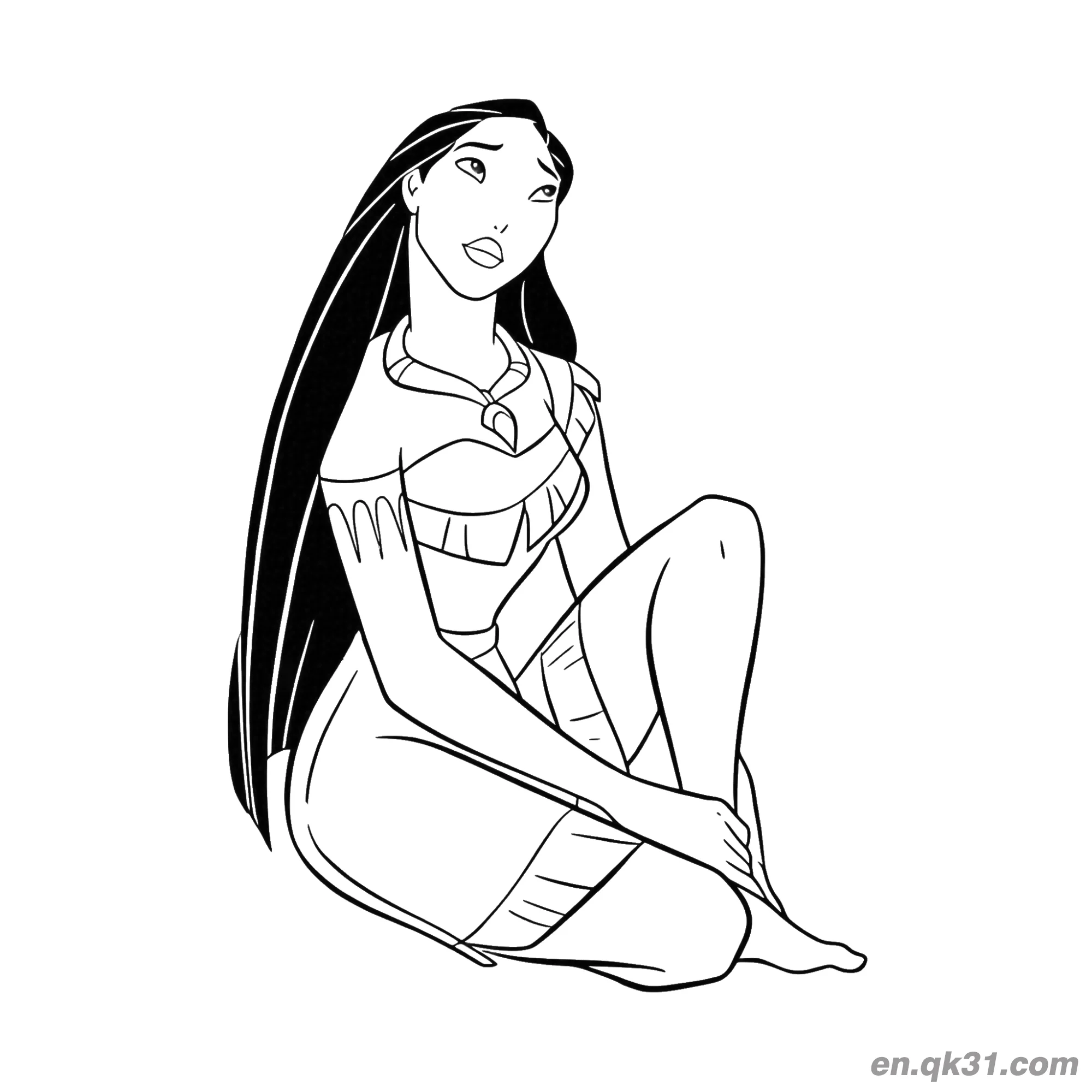 免费 宝嘉康蒂沉思坐姿 简笔画涂色页