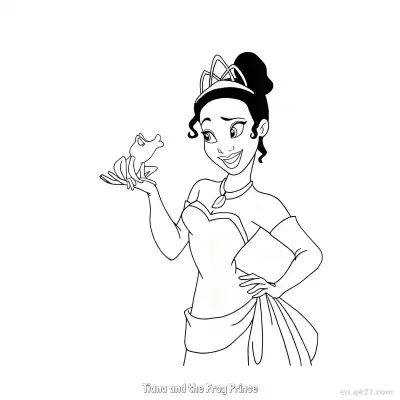 蒂安娜和青蛙王子 1简笔画 素描 涂鸦 - 免费可打印迪士尼 公主和青蛙 下载PDF – 免费可打印简笔画涂色画