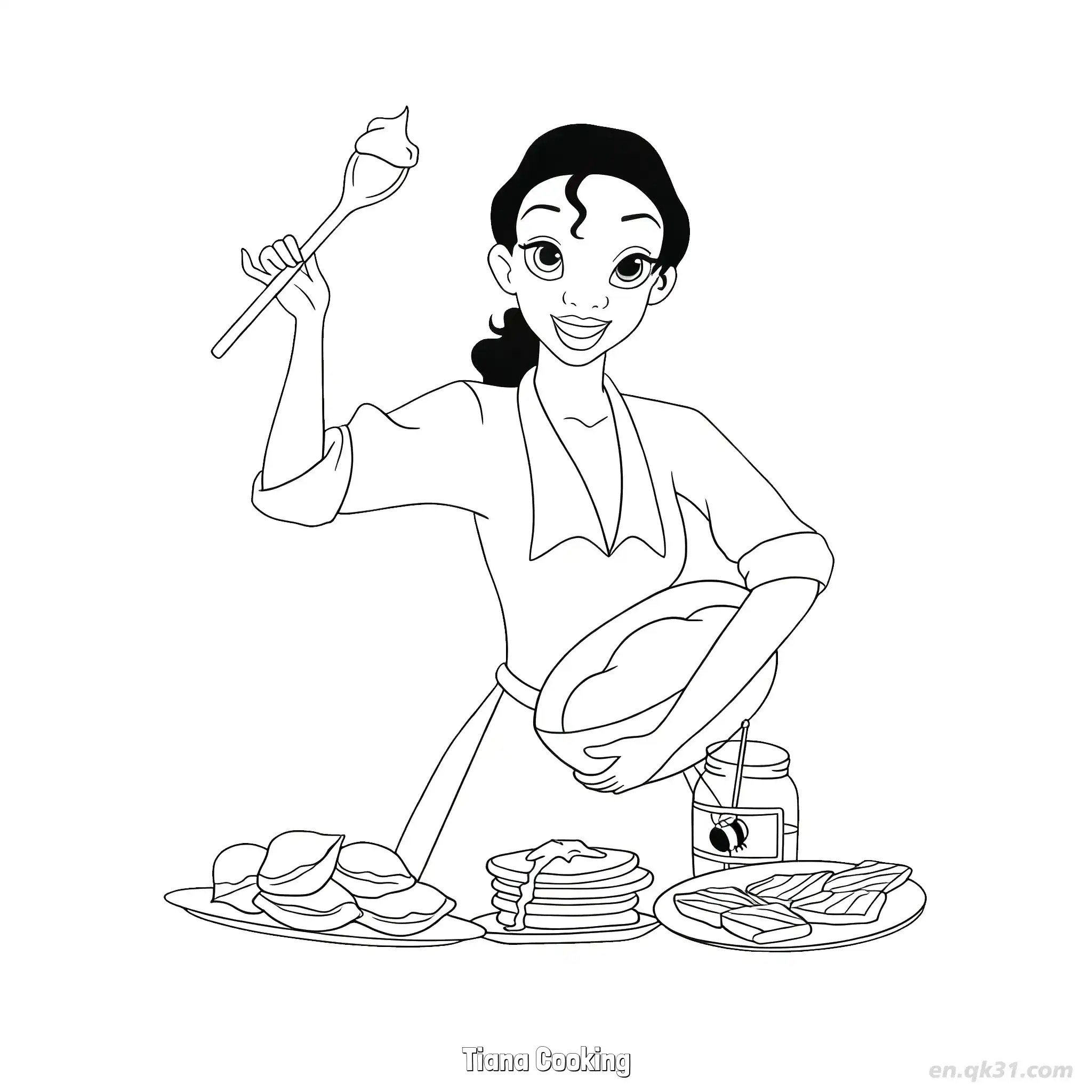 免费 烹饪的蒂安娜 简笔画 素描 涂鸦 - 免费可打印迪士尼 公主和青蛙 下载PDF 简笔画涂色页