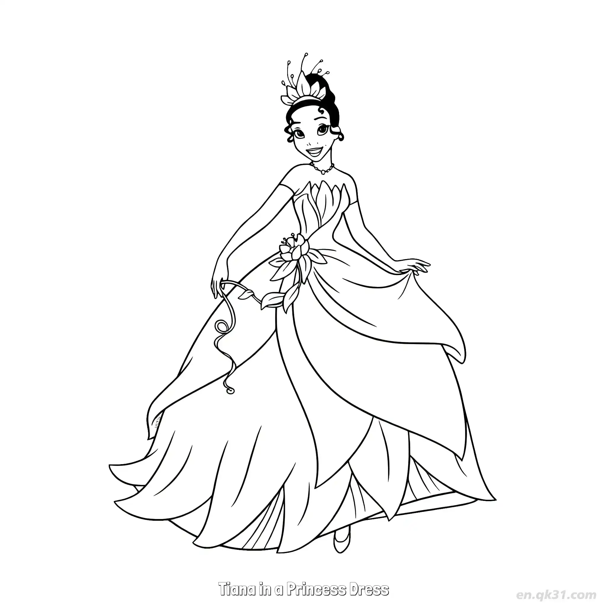 免费 穿公主裙的蒂安娜 7简笔画 素描 涂鸦 - 免费可打印迪士尼 公主和青蛙 下载PDF 简笔画涂色页