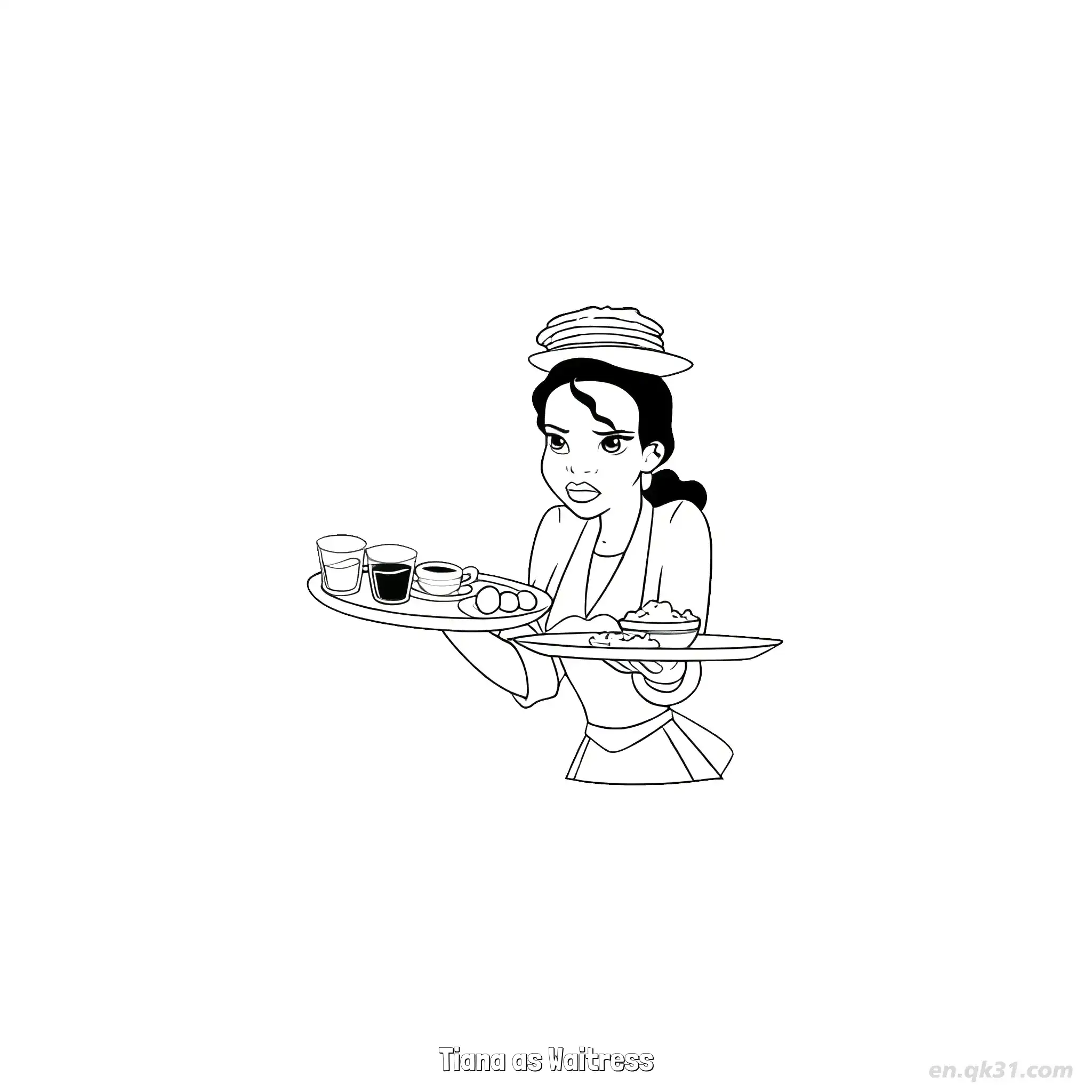 免费 服务员蒂安娜 1简笔画 素描 涂鸦 - 免费可打印迪士尼 公主和青蛙 下载PDF 简笔画涂色页