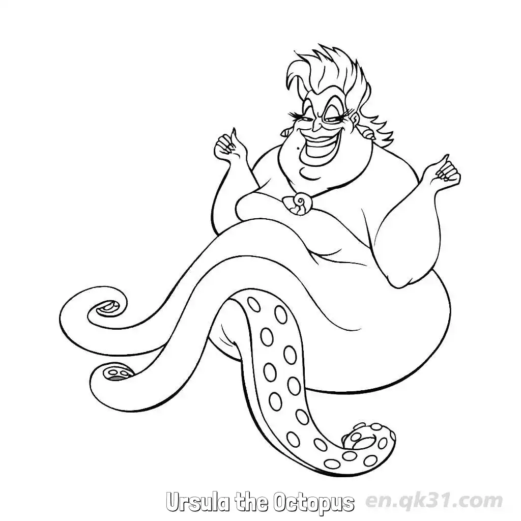 免费 乌苏拉章鱼 简笔画 素描 涂鸦 - 免费可打印迪士尼 小美人鱼 下载PDF 简笔画涂色页