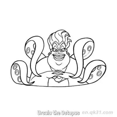 乌苏拉章鱼 2简笔画 素描 涂鸦 - 免费可打印迪士尼 小美人鱼 下载PDF – 免费可打印简笔画涂色画