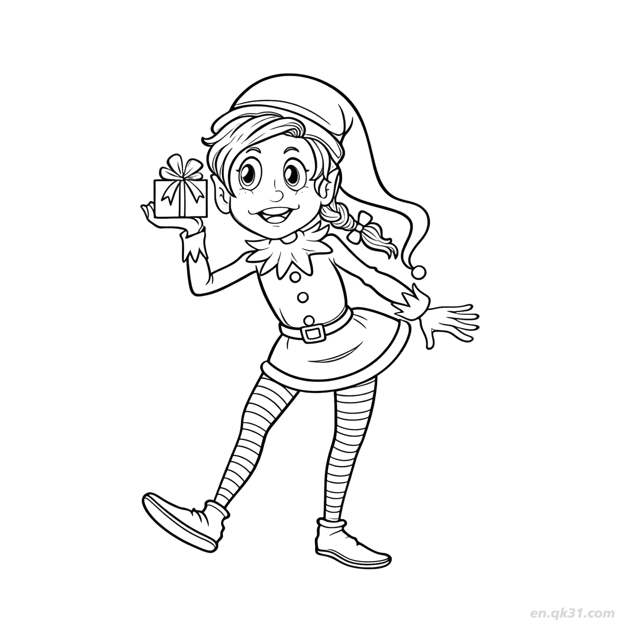 免费 辫子和礼物的女精灵涂色页 简笔画涂色页